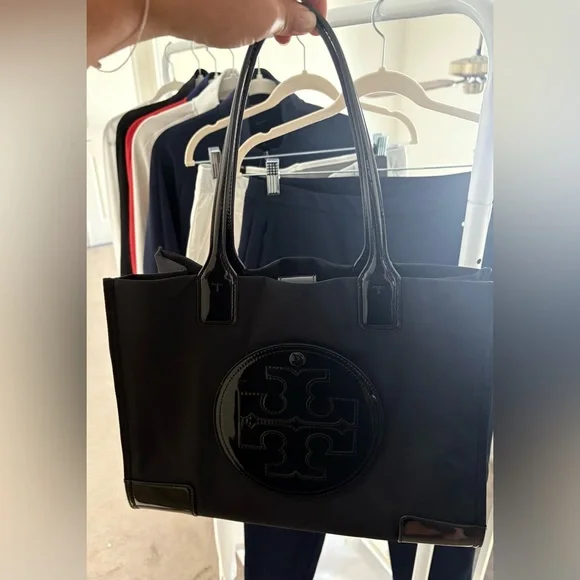 Tory Burch Ella Patent Nylon Tote - Black/Navy - Picture 2 of 6